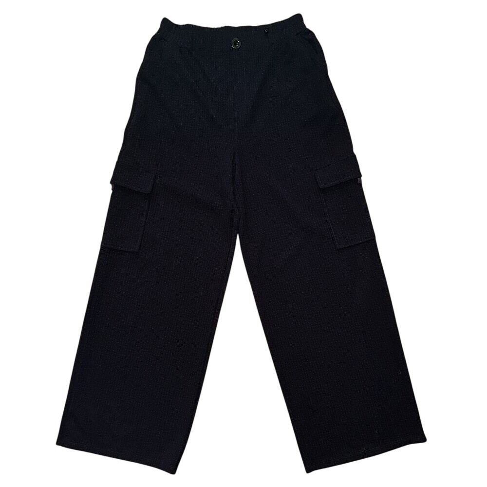 I Believe Elastic Waist Navy Blue & White Pinstripe Cargo Pants Large